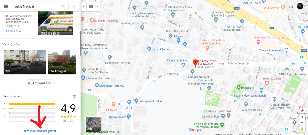 Tuztaş Nakliyat Google Business Yorumları